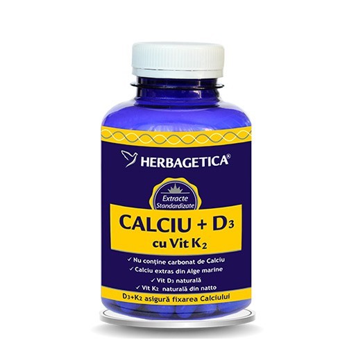 Calciu + D3 cu Vit K2 120cps Herbagertica vitamix.ro Multivitamine