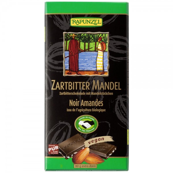 Ciocolata Amaruie 55% cu Migdale 80gr Rapunzel