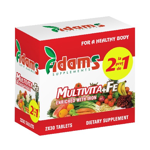 Pachet Multivita+Fe 30 tab. Adams 1+1 GRATIS vitamix.ro Multivitamine