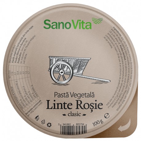 Pasta Vegetala din Linte Rosie Clasic 100g Sano Vita 