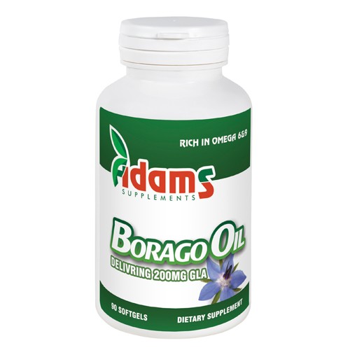 Borago Oil (Limba Mielului) 1000mg, 90cps. Adams Supplements vitamix.ro Antiinflamator