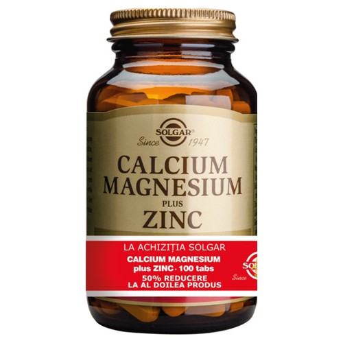 Pachet Calciu Magnesium si Zinc 1+1-50% 100tab Solgar