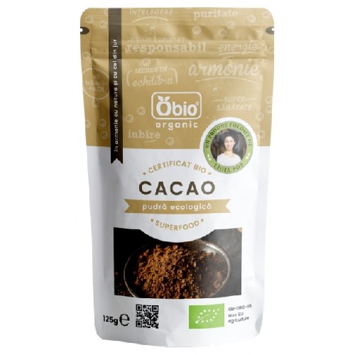 Cacao Pudra Raw Bio, 125gr, Obio vitamix.ro Superalimente
