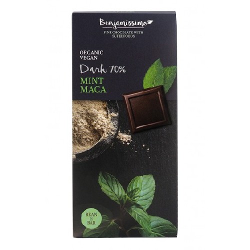 Ciocolata Neagra Bio 70% Menta si Maca, 70G, Benjamissimo vitamix.ro Ciocolata