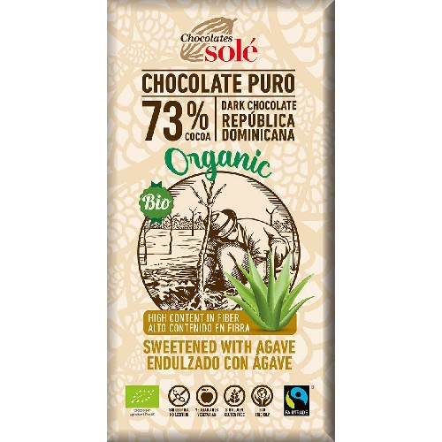 Ciocolata Neagra 73% Cacao, Sirop Agave, Eco, 100g