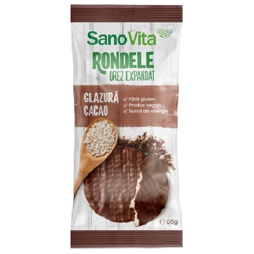 Rondele din Orez Expandat cu Glazura de Cacao 66g Sanovita vitamix.ro Cereale