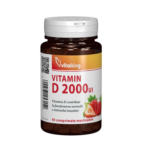 Vitamina D3 Masticabila cu gust de Capsuni 90cpr Vitaking vitamix.ro Articulatii sanatoase
