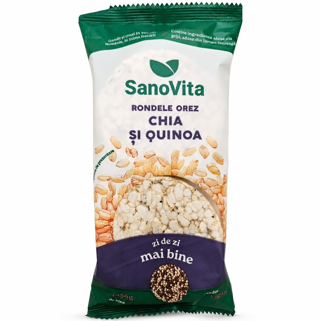 Rondele Orez cu Seminte Chia si Quinoa, 56g, SanoVita
